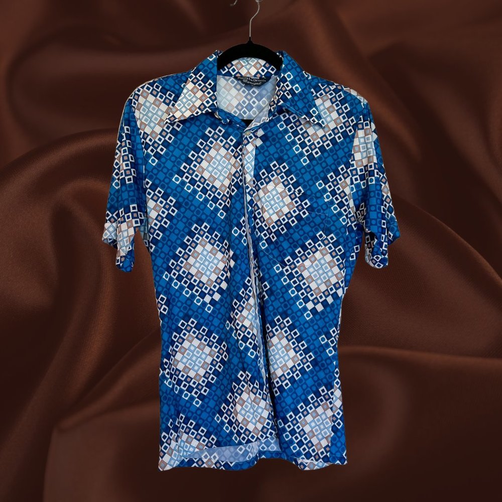 RARE Vintage 1970's Geometric Disco Shirt, Pierre La Grande Donegal Men's Medium